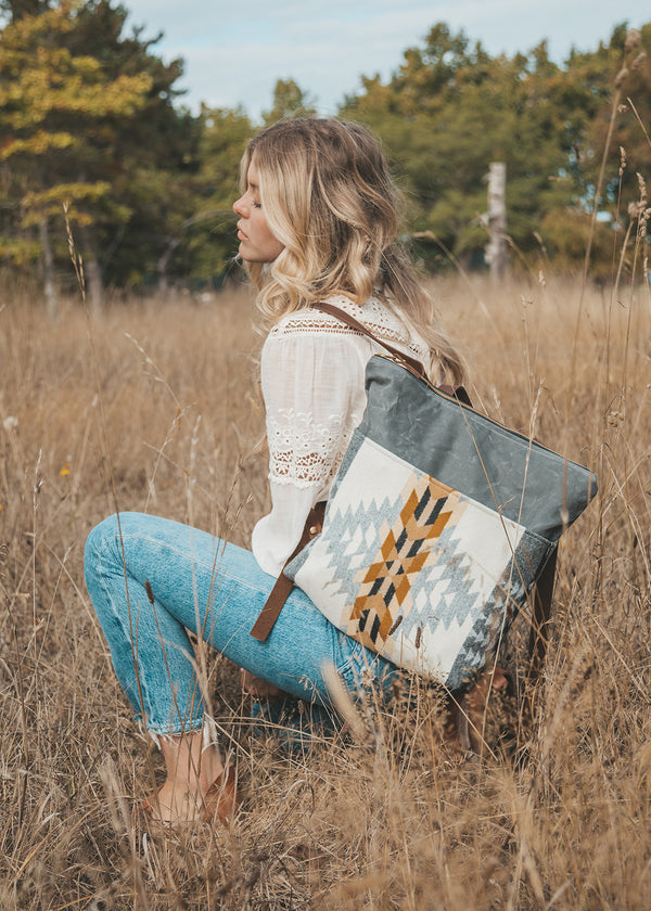 Tofino Gray Waxed Canvas Backpack made with Pendleton wool GraceDesign